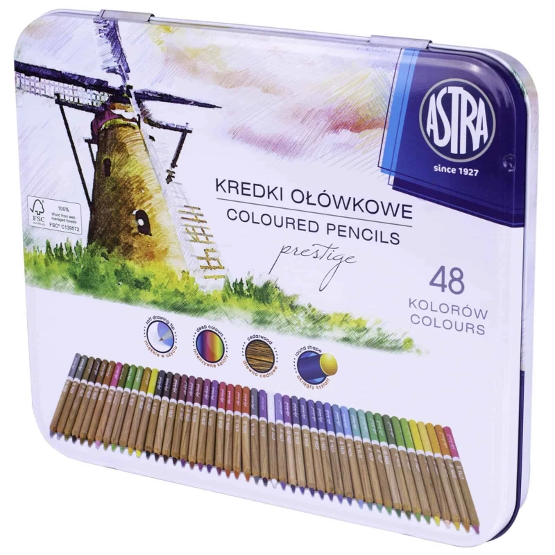 KREDKI OŁÓWKOWE Z DREWNA CEDROWEGO PRESTIGE 48 KOLORÓW