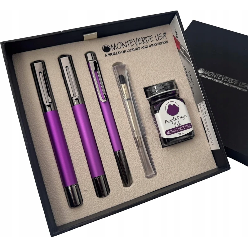 ZESTAW 3+2 RITMA SPECIAL EDITION :PIÓRO WIECZNE, PIÓRO KULKOWE, DŁUGOPIS, ATRAMENT, TŁOCZEK PURPLE -F MODEL MV45482