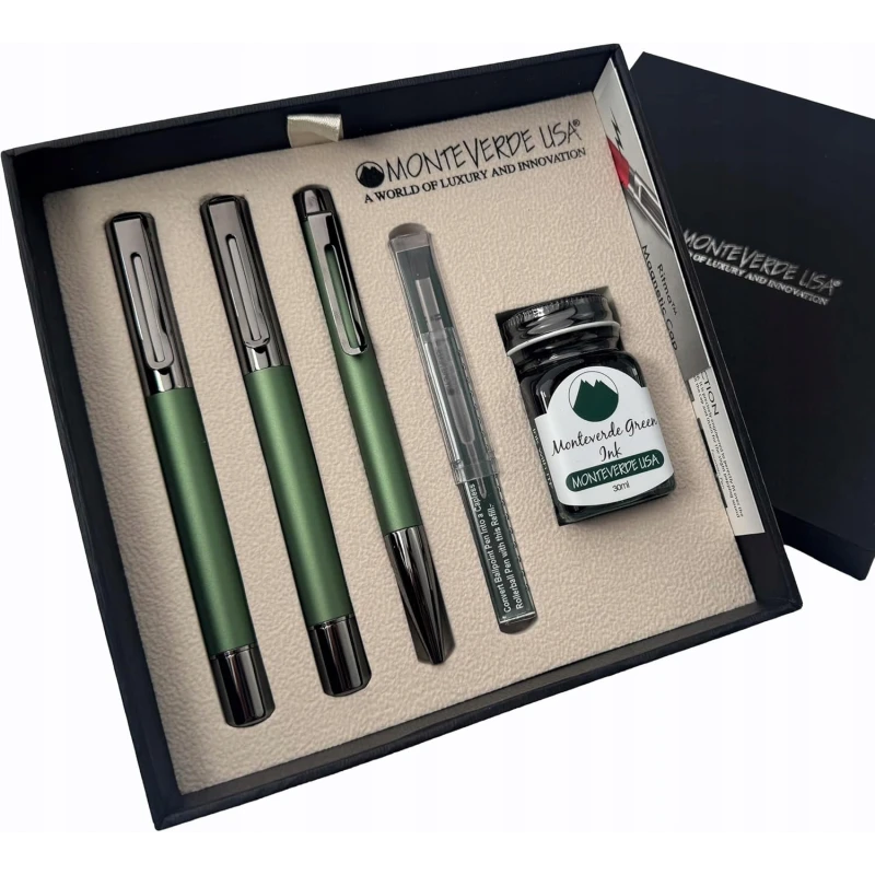 ZESTAW 3+2 RITMA SPECIAL EDITION :PIÓRO WIECZNE, PIÓRO KULKOWE, DŁUGOPIS, ATRAMENT, TŁOCZEK GREEN -F MODEL MV45442