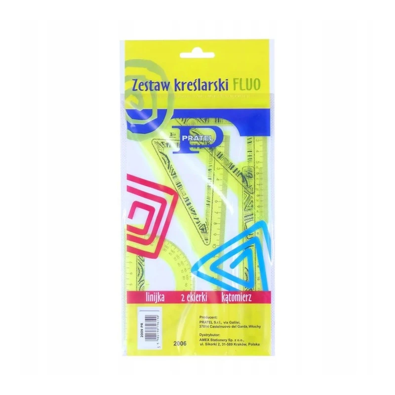 ZESTAW KREŚLARSKI FLUO Z NADRUKIEM Z LINIJKĄ 16CM