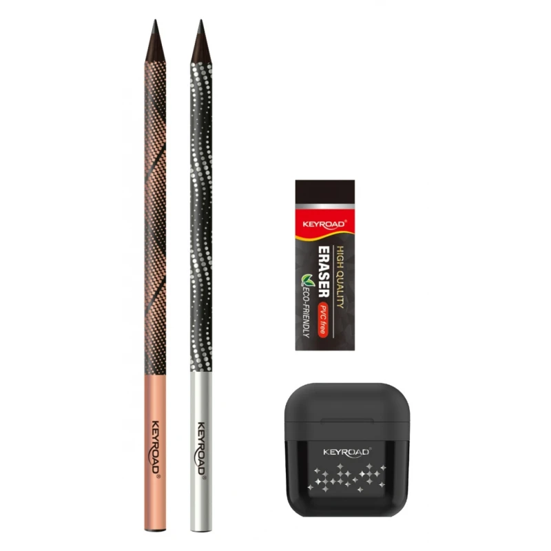 Zestaw szkolny KEYROAD Black Pencil Set, 2x czarny ołówek + gumka + temperówka, blister, czarny
 KR973269