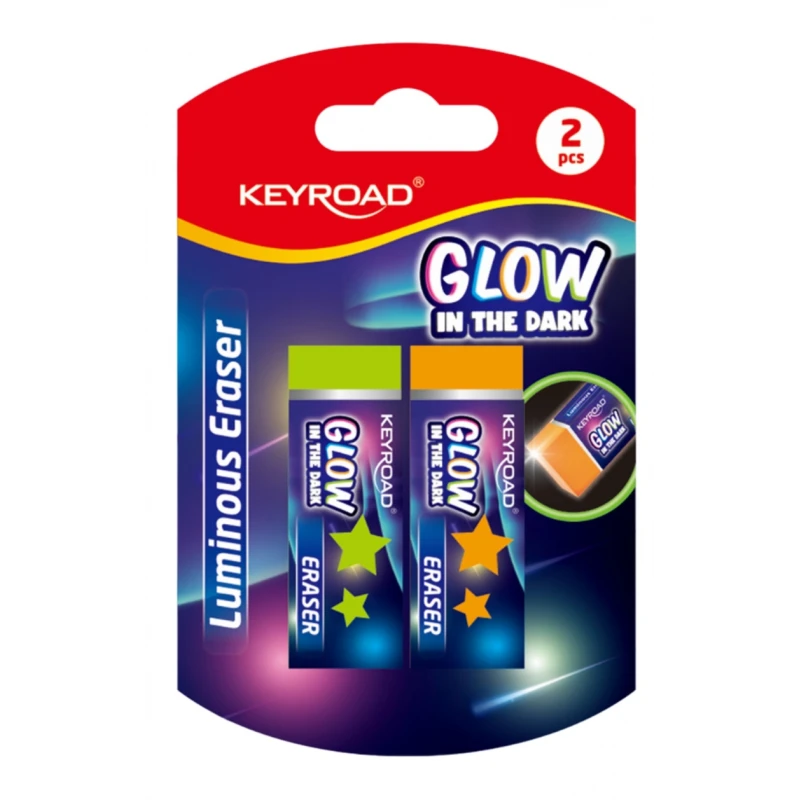 Gumka do ścierania KEYROAD Luminious, fluorescencyjna, 2 szt., blister, mix kolorów