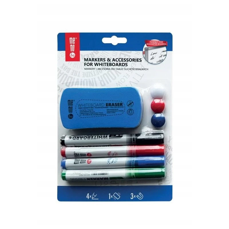 ZESTAW MARKERÓW DO TABLIC I FLIPCHARTÓW MEMOBE Z GĄBKĄ I MAGNESAMI MZ006