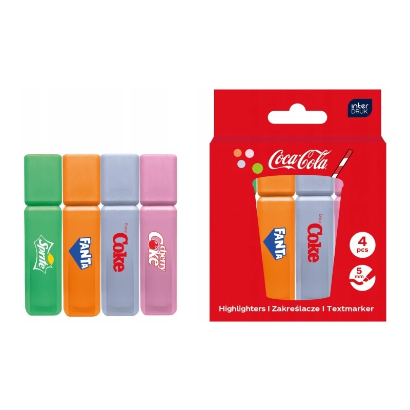 Zakreślacze 4 kol. w pudełku Coca-Cola mix 1
