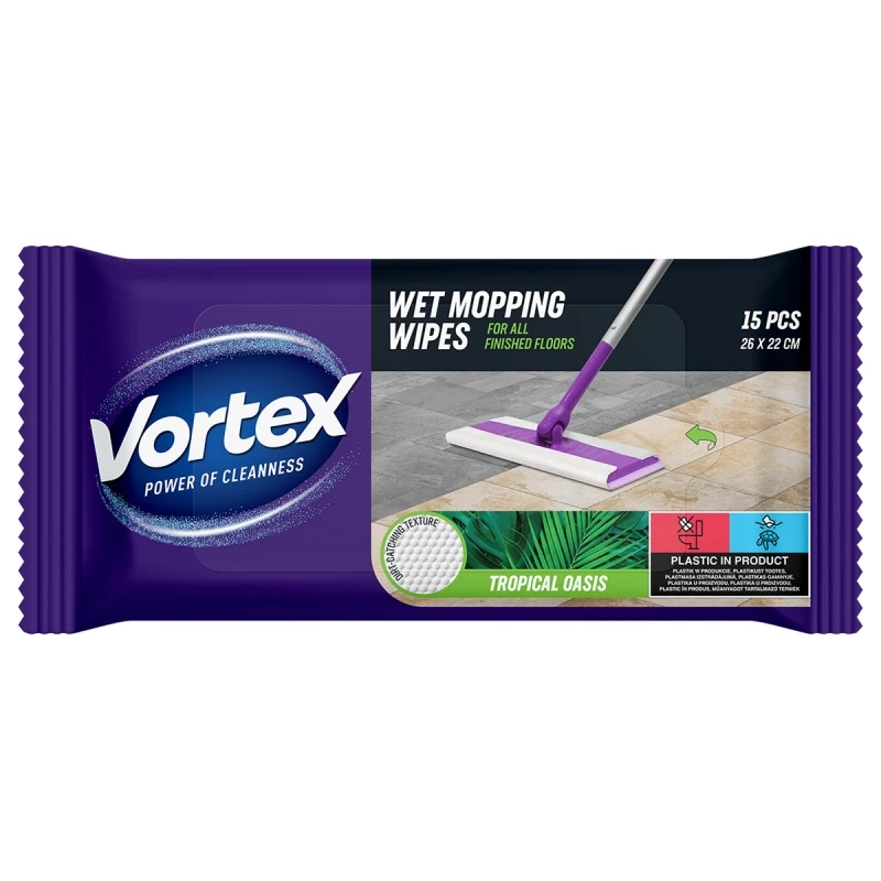 Chusteczki do mopowania podłóg na mokro VORTEX, tropikalna oaza, 15 szt.
BS-VR-663525