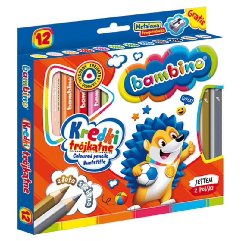 KREDKI BAMBINO JUMBO 12KOL TRÓJKĄTNE DREWNIANE +temperówka