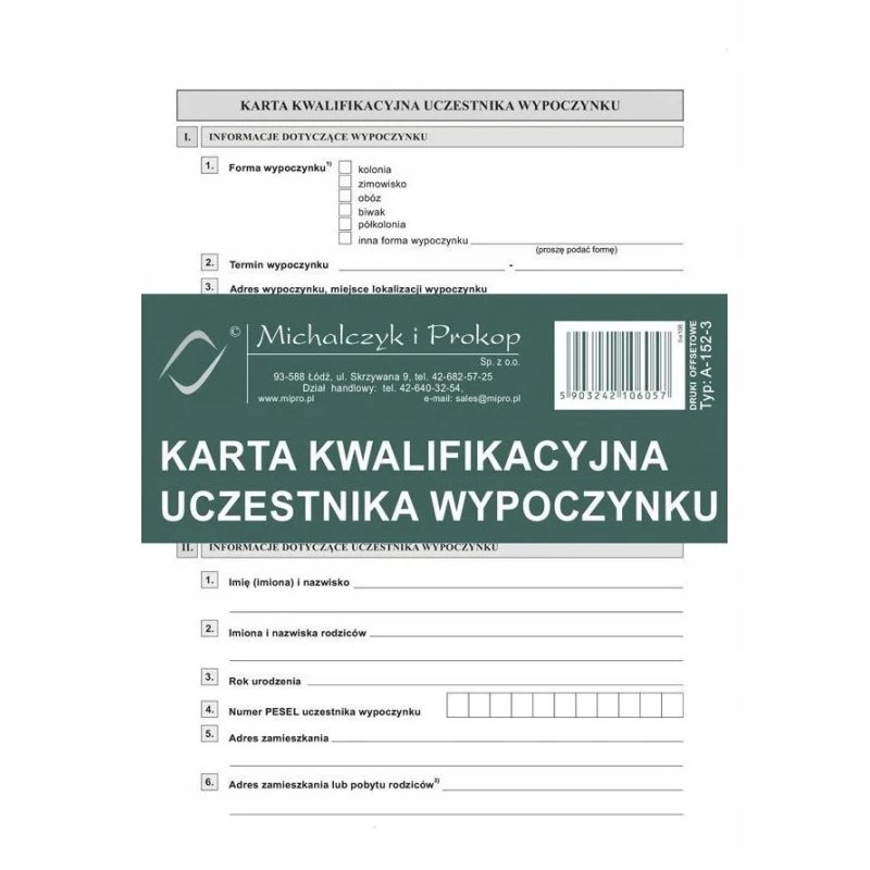 Karta kwalif.uczest.wypoczynku A5 (a`20) A-152-3