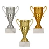 Zestaw 3 Puchary I-III Miejsce Plastikowe EMBLEMATY I TABLICZKI Z GRAWEREM GRATIS 13 cm