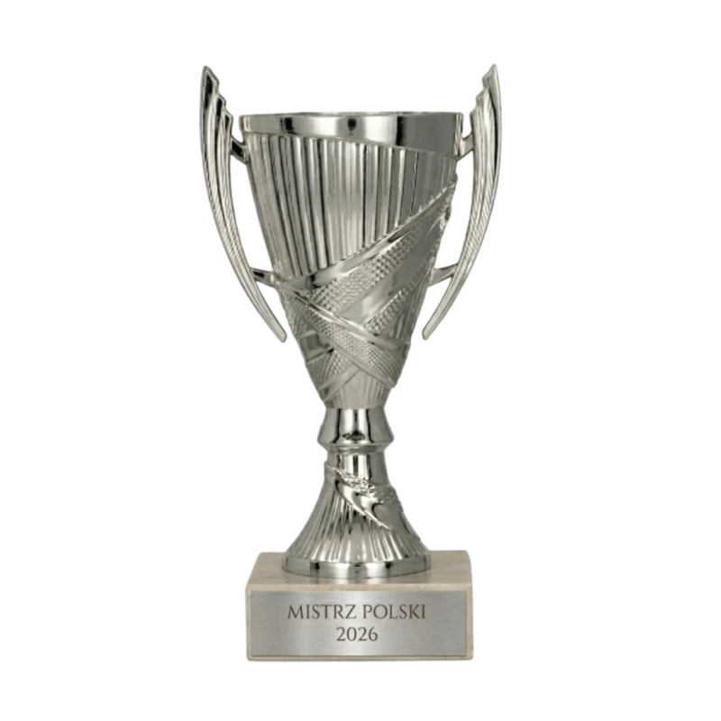 Puchar Plastikowy Srebrny Trofeum TABLICZKA Z GRAWEREM GRATIS 13,5 cm