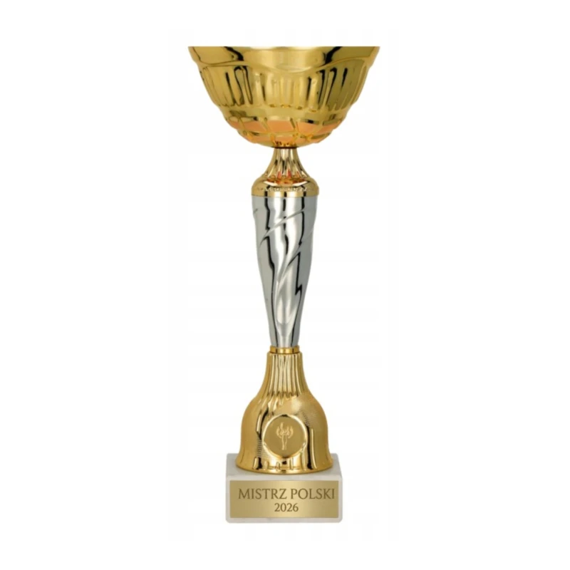 Puchar Metalowy Złoty Trofeum EMBLEMAT I TABLICZKA Z GRAWEREM GRATIS 34 cm