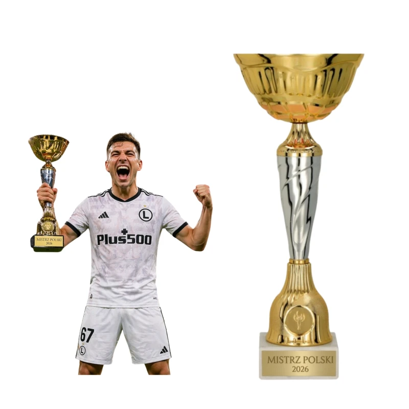 Puchar Metalowy Złoty Trofeum EMBLEMAT I TABLICZKA Z GRAWEREM GRATIS 27 cm
