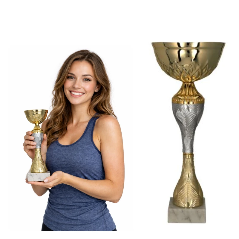 Puchar Metalowy Złoty Trofeum TABLICZKA Z GRAWEREM GRATIS 25,5 cm