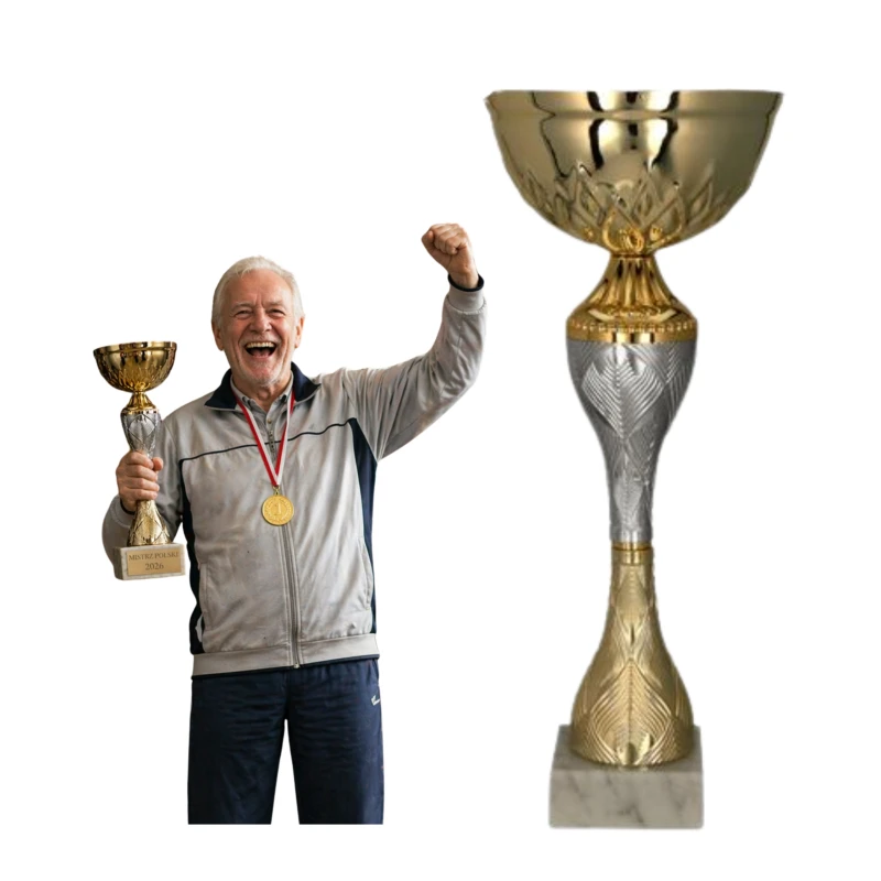 Puchar Metalowy Złoty Trofeum TABLICZKA Z GRAWEREM GRATIS 22,5 cm