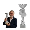 Puchar Metalowy Srebrny EMBLEMAT I TABLICZKA Z GRAWEREM GRATIS 20,5 CM