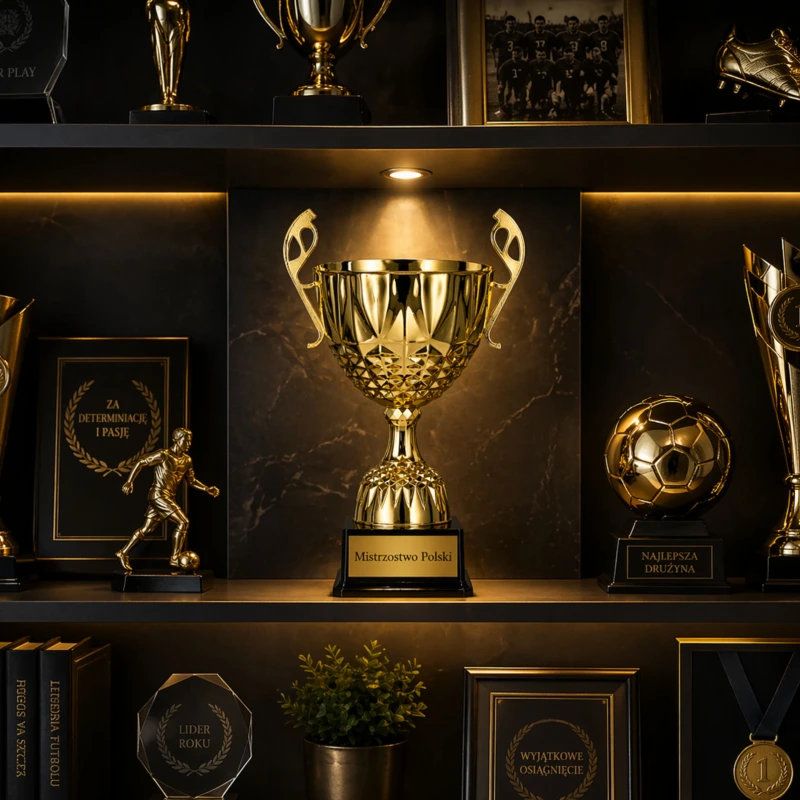 Puchar Metalowy Złoty Trofeum Uniwersalne I Miejsce TABLICZKA Z GRAWEREM GRATIS 21 cm