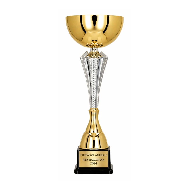 Puchar Metalowy Złoty Trofeum I Miejsce TABLICZKA Z GRAWEREM GRATIS 32 cm