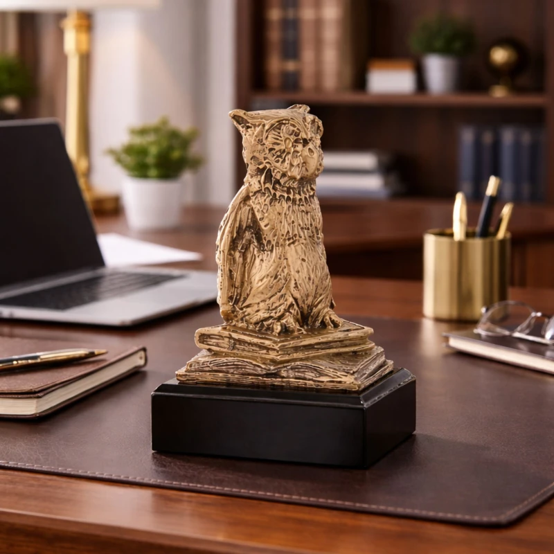 Statuetka Brązowa Odlewana Sowa Akademicka TABLICZKA Z GRAWEREM GRATIS 13,5 cm
