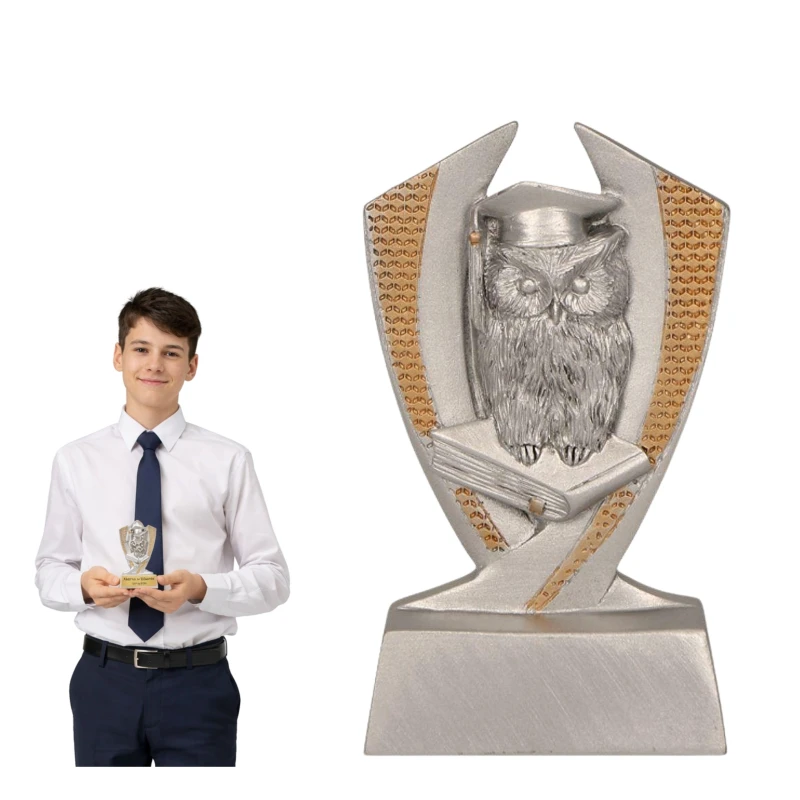Statuetka Srebrna Odlewana Mądra Sowa TABLICZKA Z GRAWEREM GRATIS 10 cm
