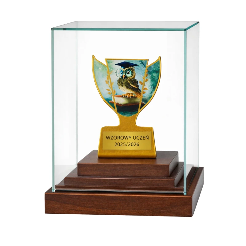Statuetka Złota Metalowa Szkolna Sowa TABLICZKA Z GRAWEREM GRATIS 10 cm