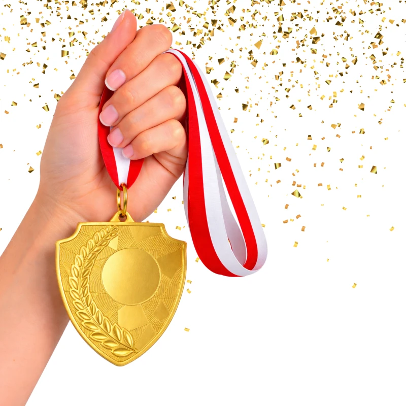 Medal Złoty 70 mm I Miejsce Uniwersalny EMBLEMAT I WSTĄŻKA 11 MM GRATIS