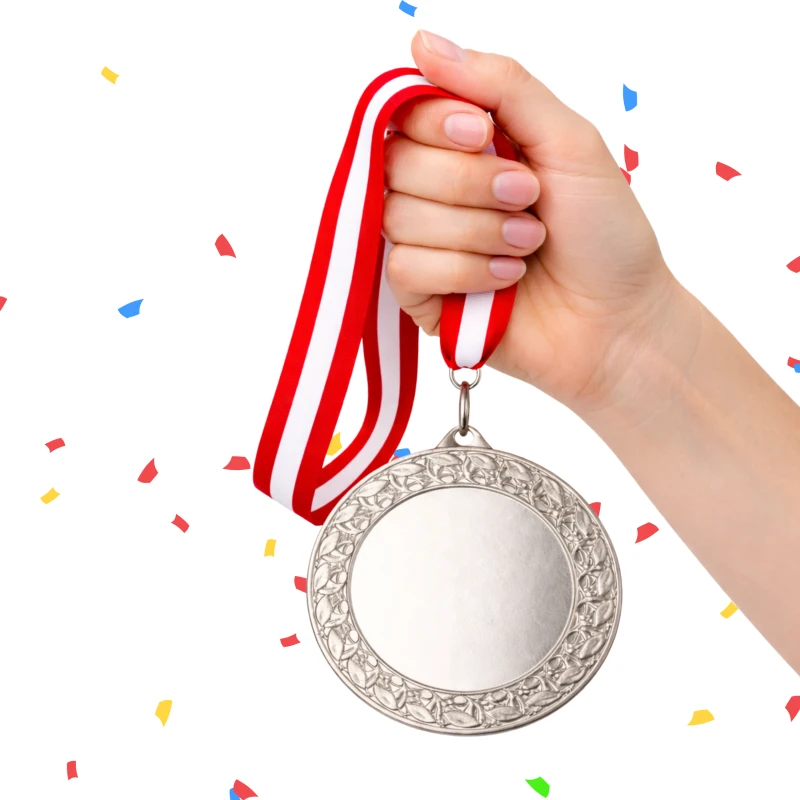 Medal Srebrny 70 mm II Miejsce Uniwersalny EMBLEMAT I WSTĄŻKA 11 MM GRATIS