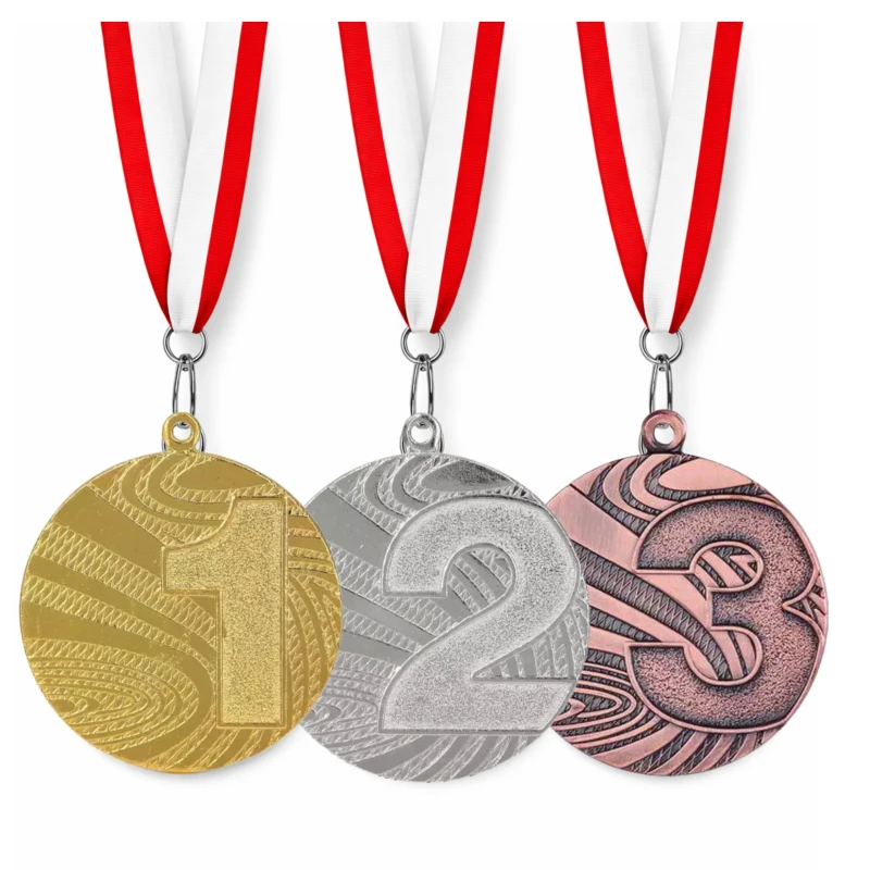 ZESTAW 3 Medale I-III Miejsce Uniwersalne Sportowe 40 mm WSTĄŻKA 11 MM GRATIS