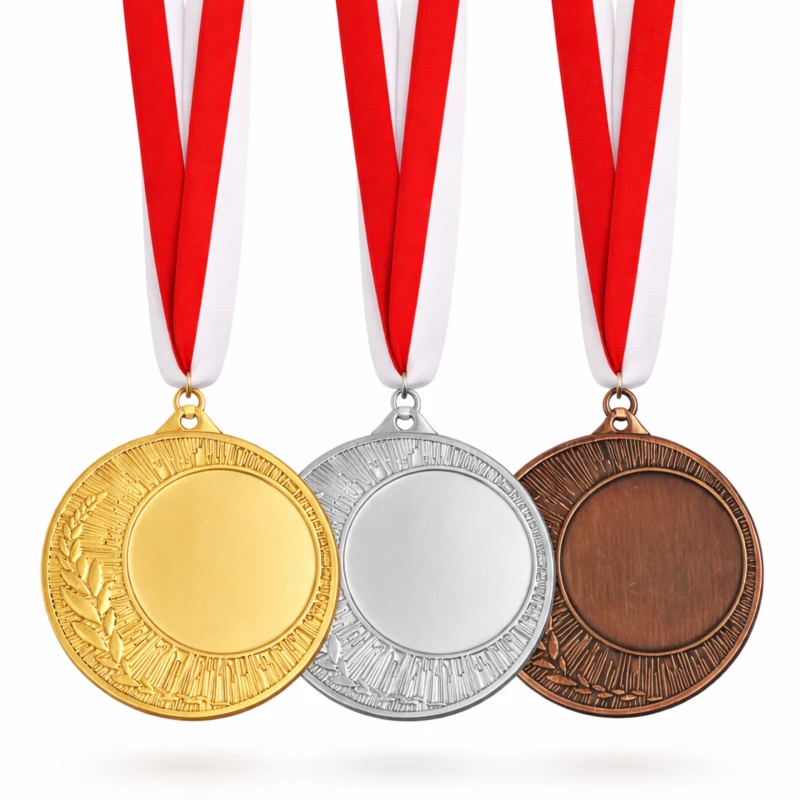 ZESTAW 3 Medale I-III Miejsce Uniwersalne 40 mm EMBLEMAT I WSTĄŻKA 22 MM GRATIS