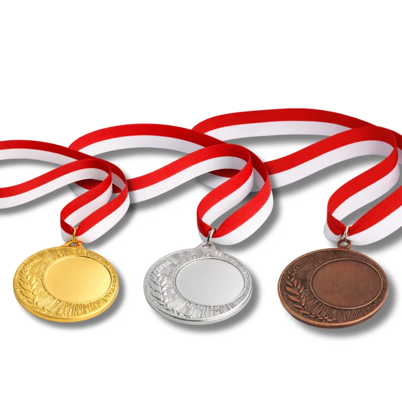 ZESTAW 3 Medale I-III Miejsce Uniwersalne 40 mm EMBLEMAT I WSTĄŻKA 22 MM GRATIS