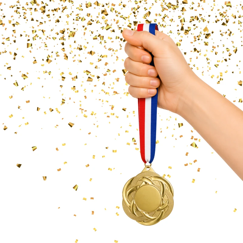 Medal Złoty 50 mm I Miejsce Uniwersalny EMBLEMAT I WSTĄŻKA 22 MM GRATIS