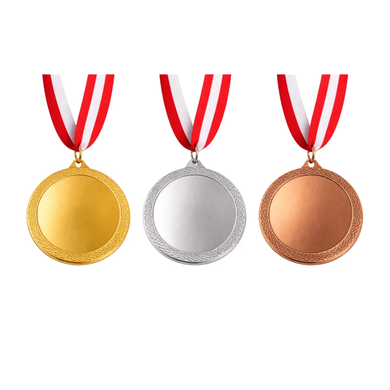 ZESTAW 3 Medale I-III Miejsce Uniwersalne 60 mm EMBLEMAT I WSTĄŻKA 22 MM GRATIS