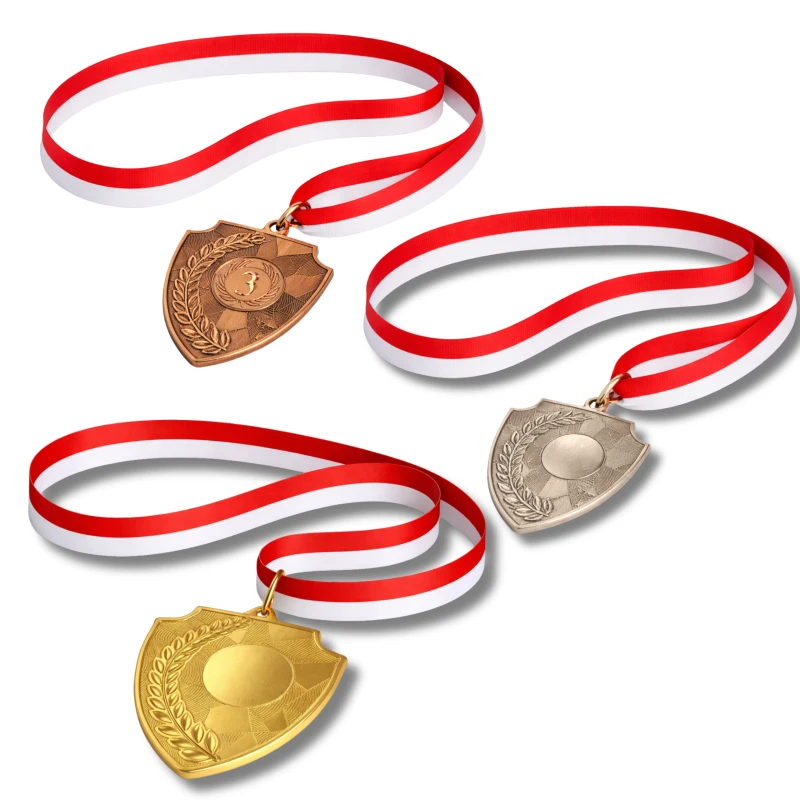 ZESTAW 3 Medale I-III Miejsce Uniwersalne 70 mm EMBLEMAT I WSTĄŻKA 22 MM GRATIS