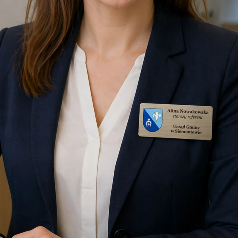 Srebrny Identyfikator Personalny Imienny na Magnes z Nadrukiem UV