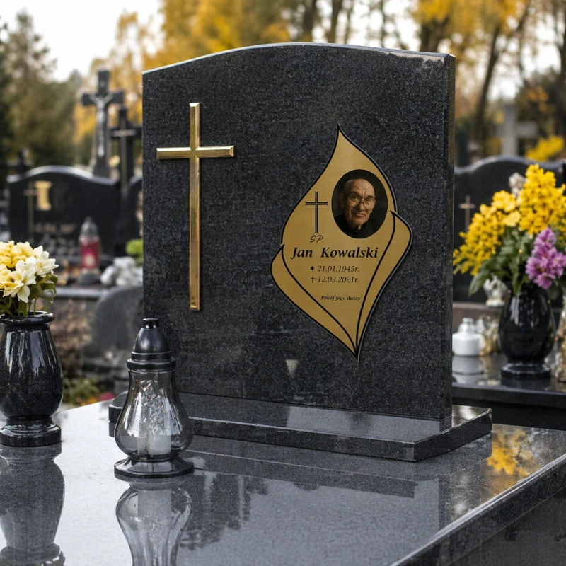 Złota Tabliczka na Grób ze Zdjęciem z Grawerem 30x18,3cm