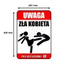Tabliczka informacyjna UWAGA ZŁA KOBIETA PIES JEST ŁAGODNY A3 PCV