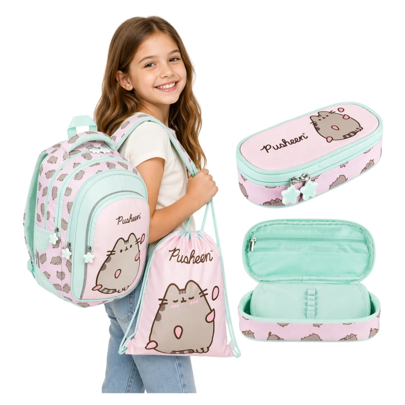 PLECAK 4-KOMOROWY BPL-58 PUSHEEN PINK+WOREK+PIÓRNIK