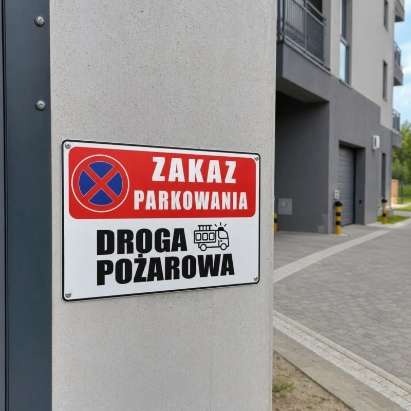 Tabliczka informacyjna ZAKAZ PARKOWANIA DROGA POŻAROWA A4 PCV