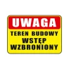 Tabliczka Informacyjna TEREN BUDOWY WSTĘP WZBRONIONY A5 PCV