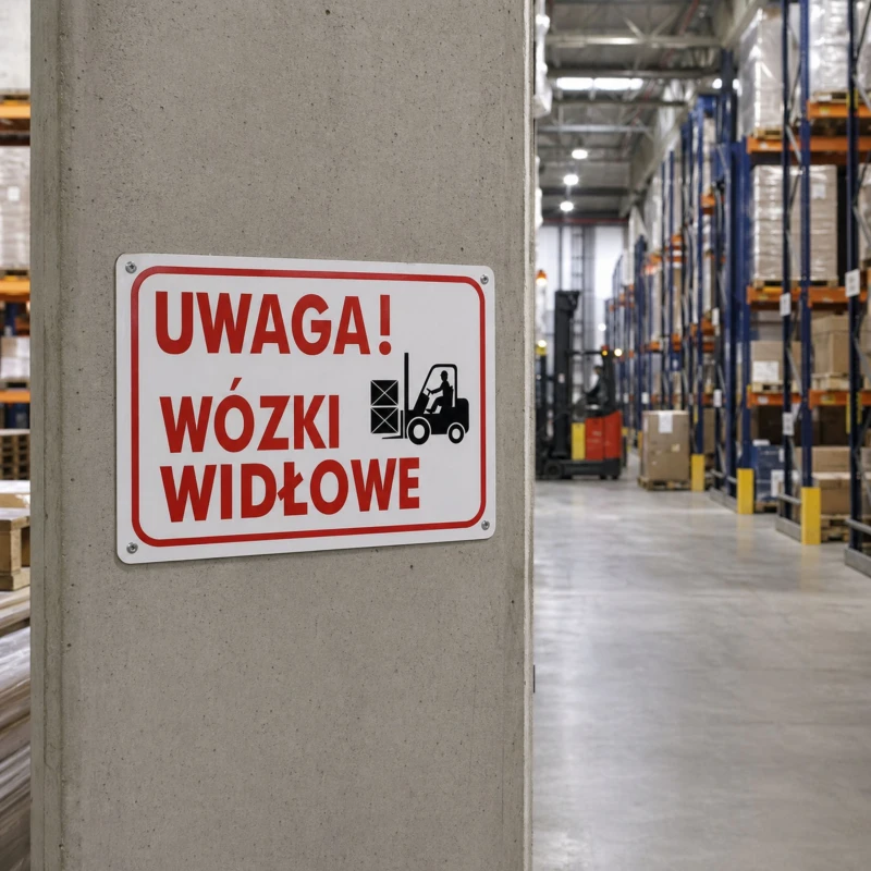 Tabliczka Informacyjna UWAGA WÓZKI WIDŁOWE A4 PCV