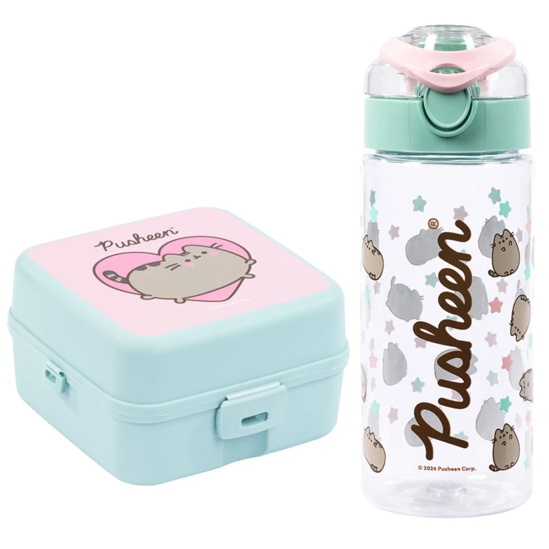 PUSHEEN Mint Zestaw Śniadaniówka + Bidon 500 ml Lunchbox do Szkoły dla Dzieci
