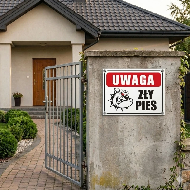 Tabliczka informacyjna UWAGA ZŁY PIES A5 PCV