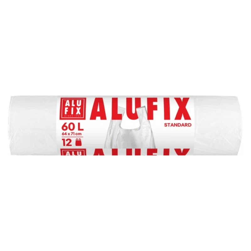 Worki na śmieci ALUFIX, z uszami, HDPE, 64x71cm, 60l, 12 szt., białe