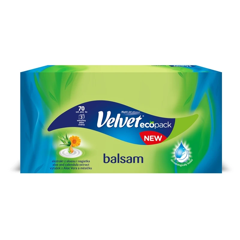 Chusteczki uniwersalne VELVET Balsam, ekstrakt aloesu i nagietka, 3-warstwowe, 70 listków, białe