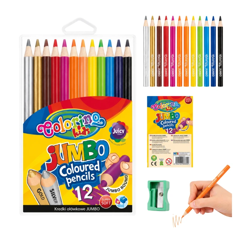 KREDKI OŁÓWKOWE KIDS OKR JUMBO 12KOL ETUI+TEMP COLORINO