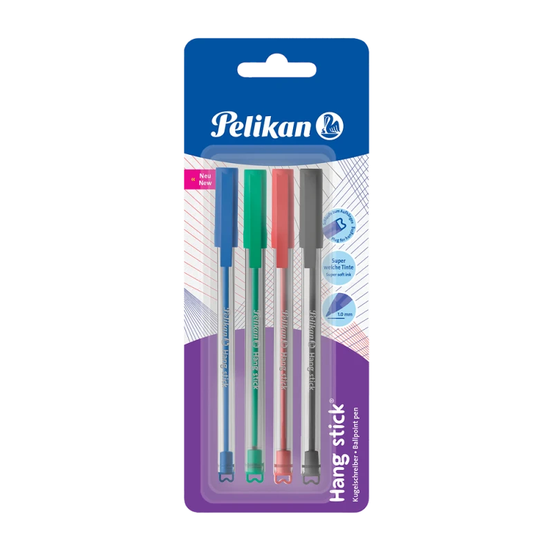 DŁUGOPIS PELIKAN HANG STICK MIX KOLORÓW BLISTER 4 SZT. 400197455