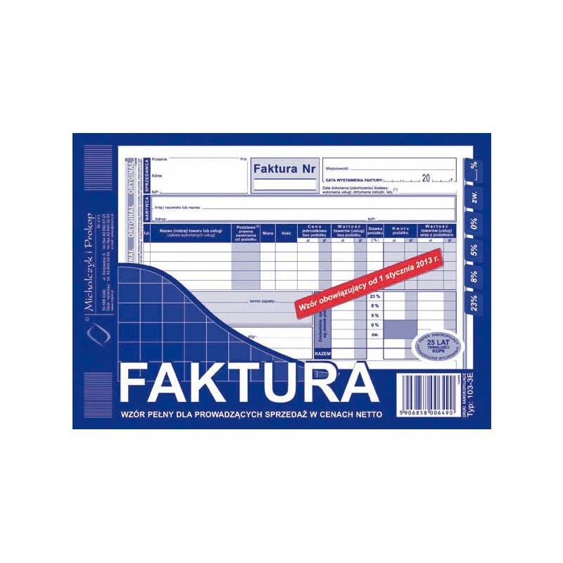 103-3 FAKTURA VAT A-5 PEŁNA (ORYGINAŁ+KOPIA) 80K