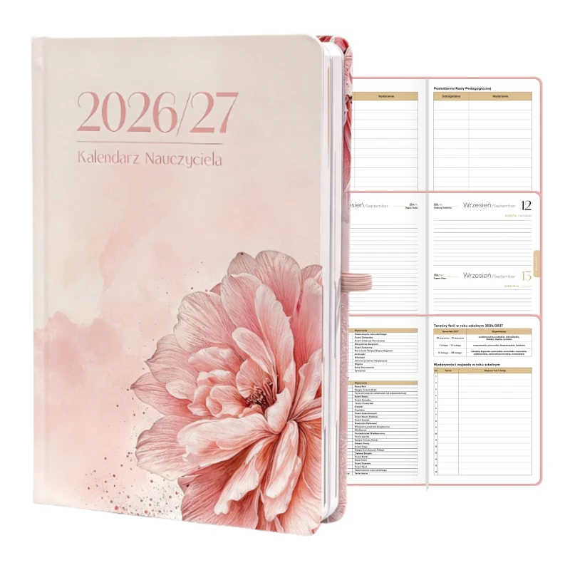 Kalendarz 2026/2027 Nauczyciela Photo Mat A5 Dzienny Różowy Kwiat2134