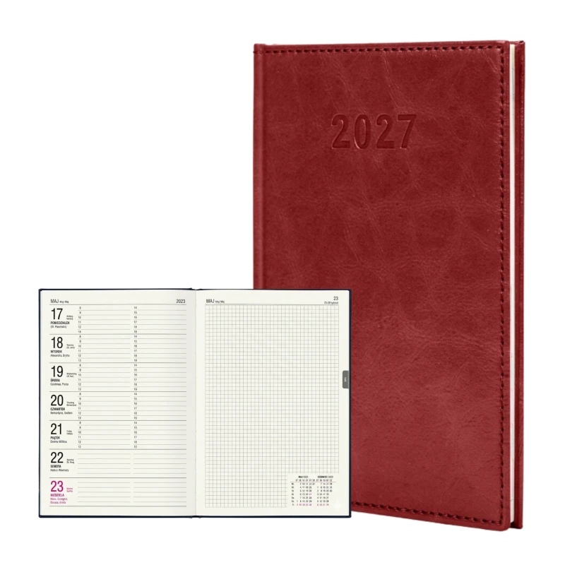 Kalendarz 2027 Agenda A5 Tygodniowy Bordo 2899