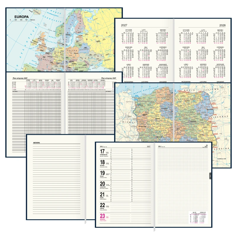 Kalendarz 2027 Agenda A5 Tygodniowy Bordo 2899