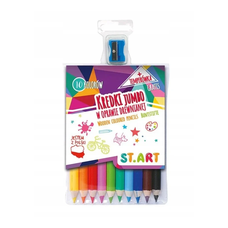 KREDKI ST.ART W OPRAWIE DREWNIANEJ 10KOLORÓW + TEMPERÓWKA