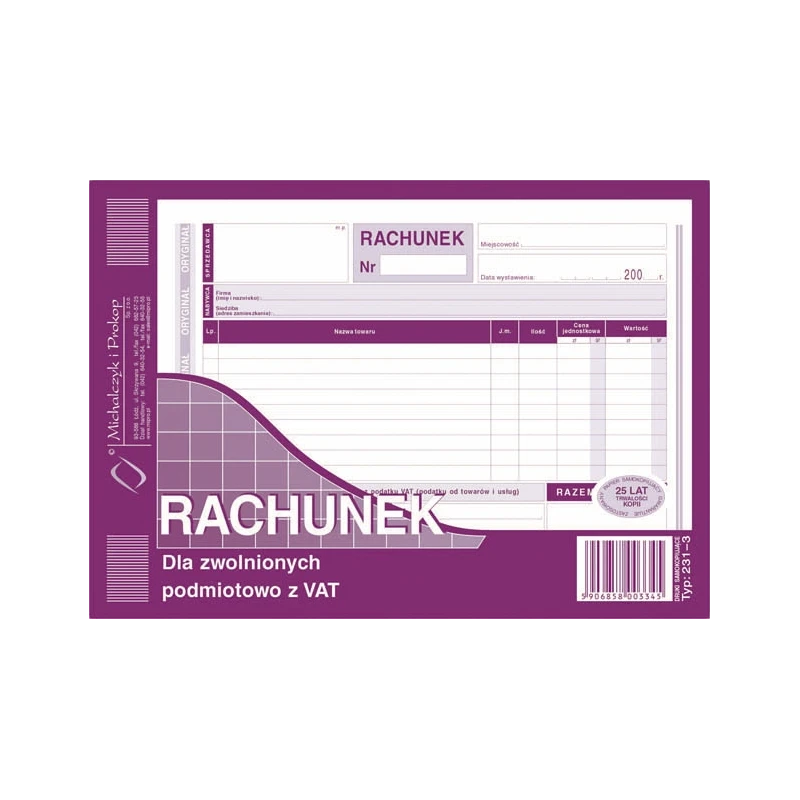 231-3 RACHUNEK A5 ZW VAT SAMOKOPIA POZIOM